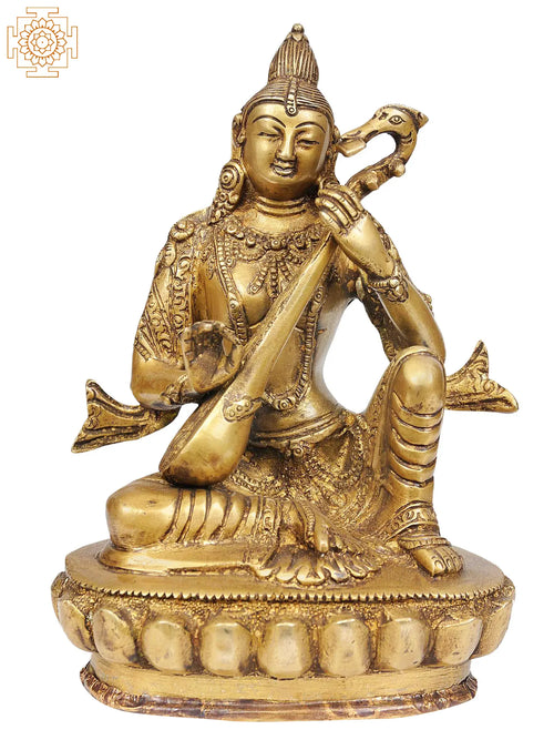 7" Goddess Saraswati Nepalese Brass Statue Handmade