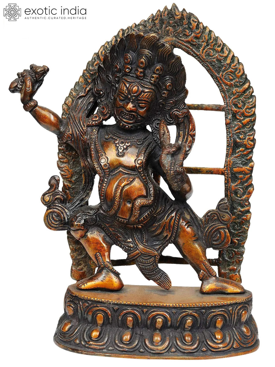 9" Brass Vajrapani Tibetan Buddhist Deity Statue with Agni Prabhavali