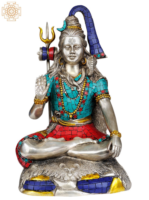 13" Lord Shiva Brass Statue with Inlay Work Handmade