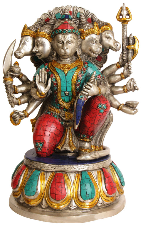 13" Panchamukhi Hanuman Brass Sculpture | Handmade Statue | Made in India