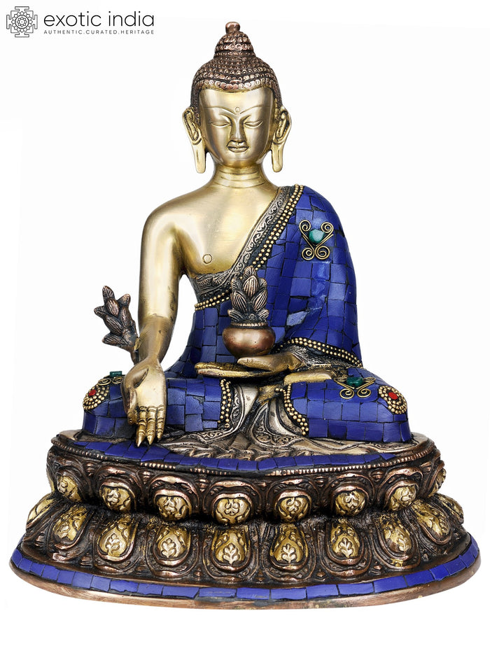 11" Medicine Buddha Handmade Brass Statue for Pooja