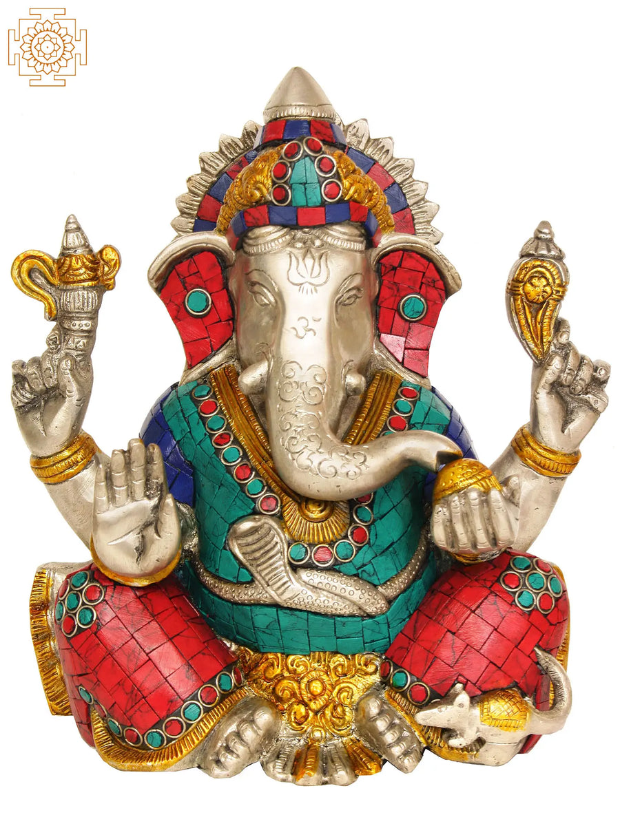 12" Handmade Lord Ganesha Brass Statue for Pooja