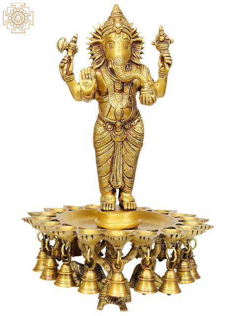 15" Ganesha Lamps with Bells in Brass | Handmade | Made in India