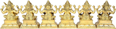 6" Set of Six Musical Ganeshas In Brass | Handmade | Made In India