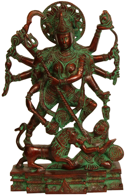 11" Mahishasur Mardini Durga Brass Statue Handmade
