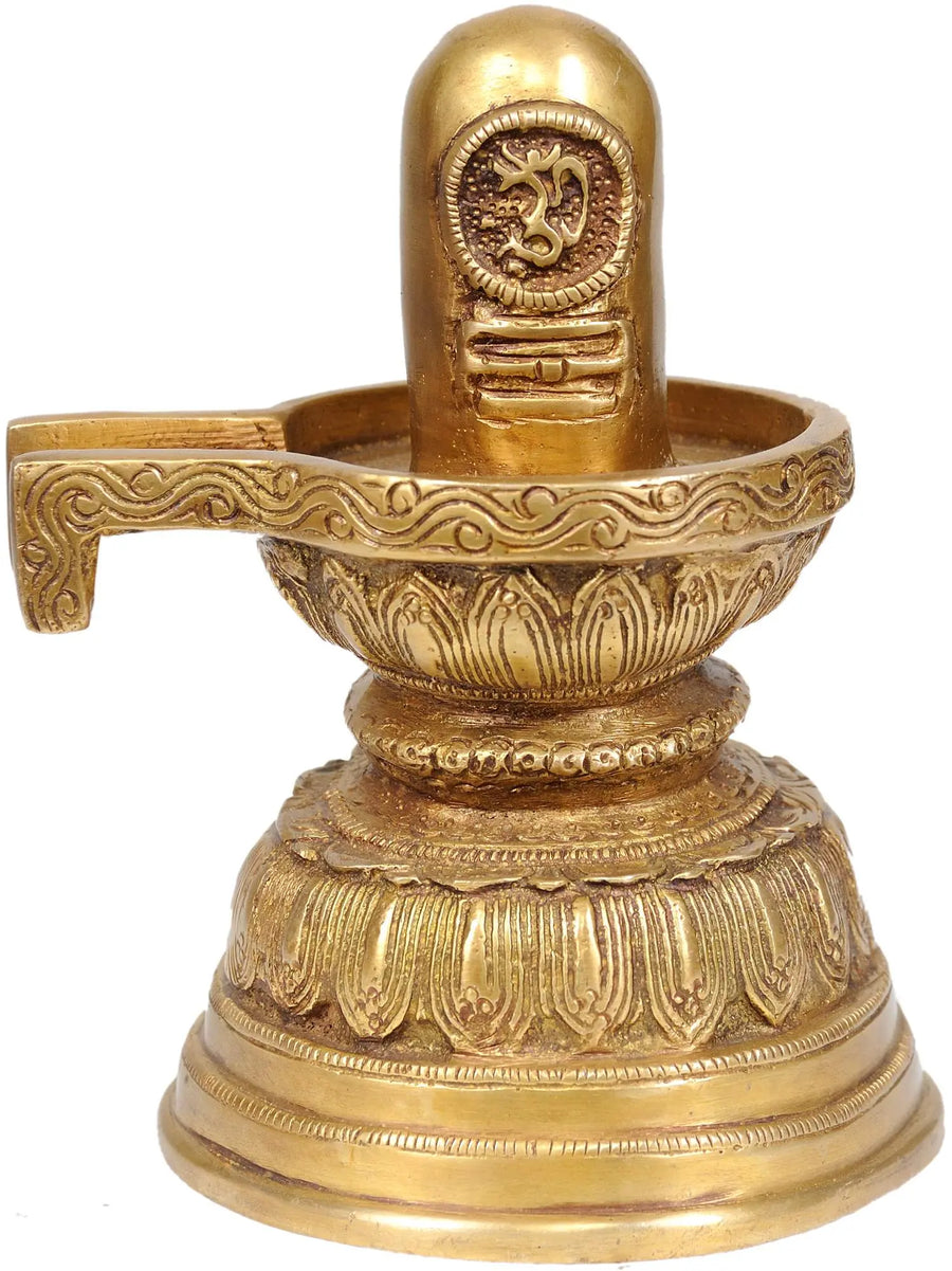 7" Brass Shiva Linga Idol with OM Symbol Handmade