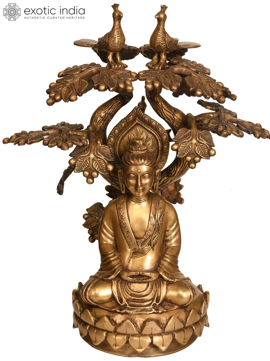 17" Buddha Under Bodhi Tree Handmade Brass Statue