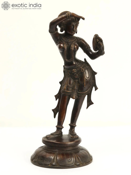 13" Apsara Applying Vermillion Brass Statue Inspired by Khajuraho