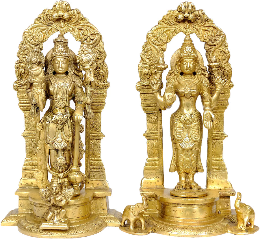 9" Lakshmi-Vishnu Handmade Brass Sculpture for Home Pooja
