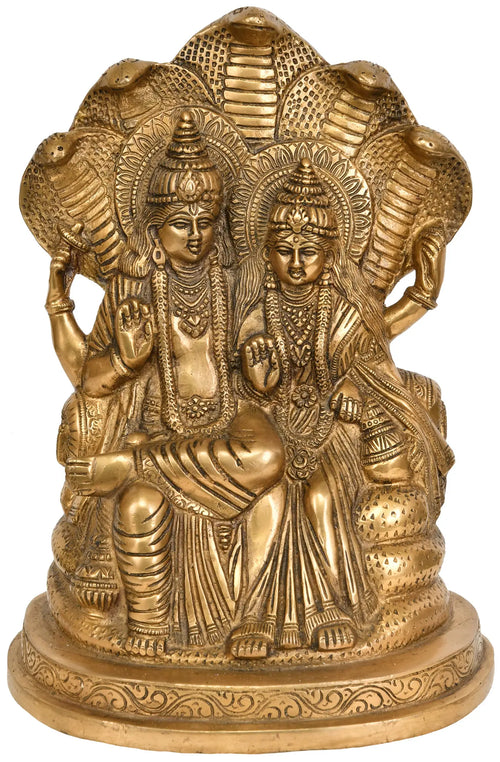 Lakshmi-Vishnu Seated on Sheshnag Brass Statue