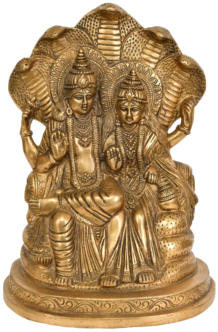 Lakshmi-Vishnu Seated on Sheshnag Brass Statue