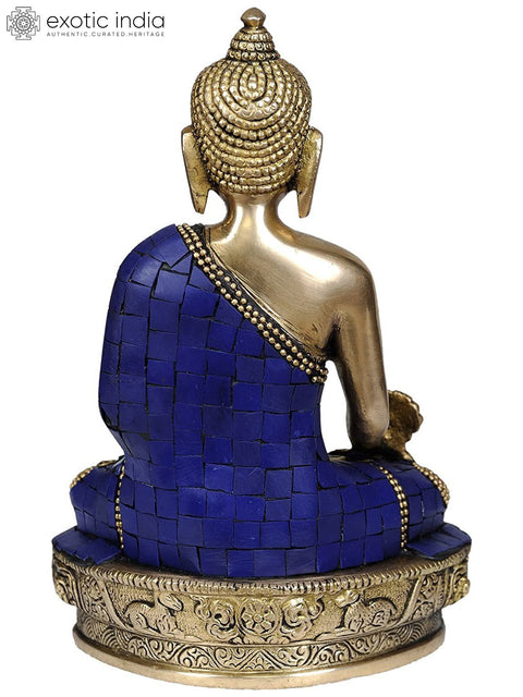 8" (Tibetan Buddhist Deity) Lapis Healing Buddha In Brass | Handmade | Made In India