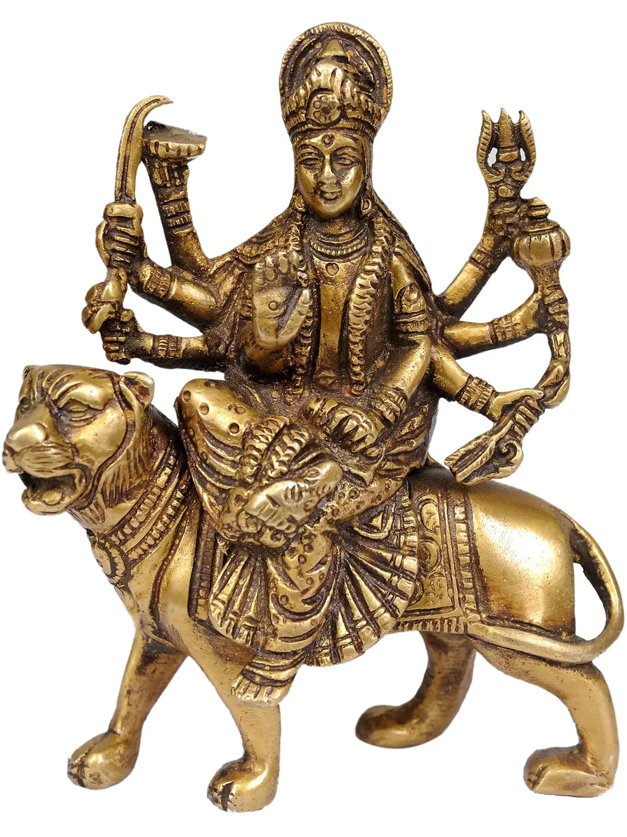 5" Handmade Goddess Durga Brass Idol for Pooja