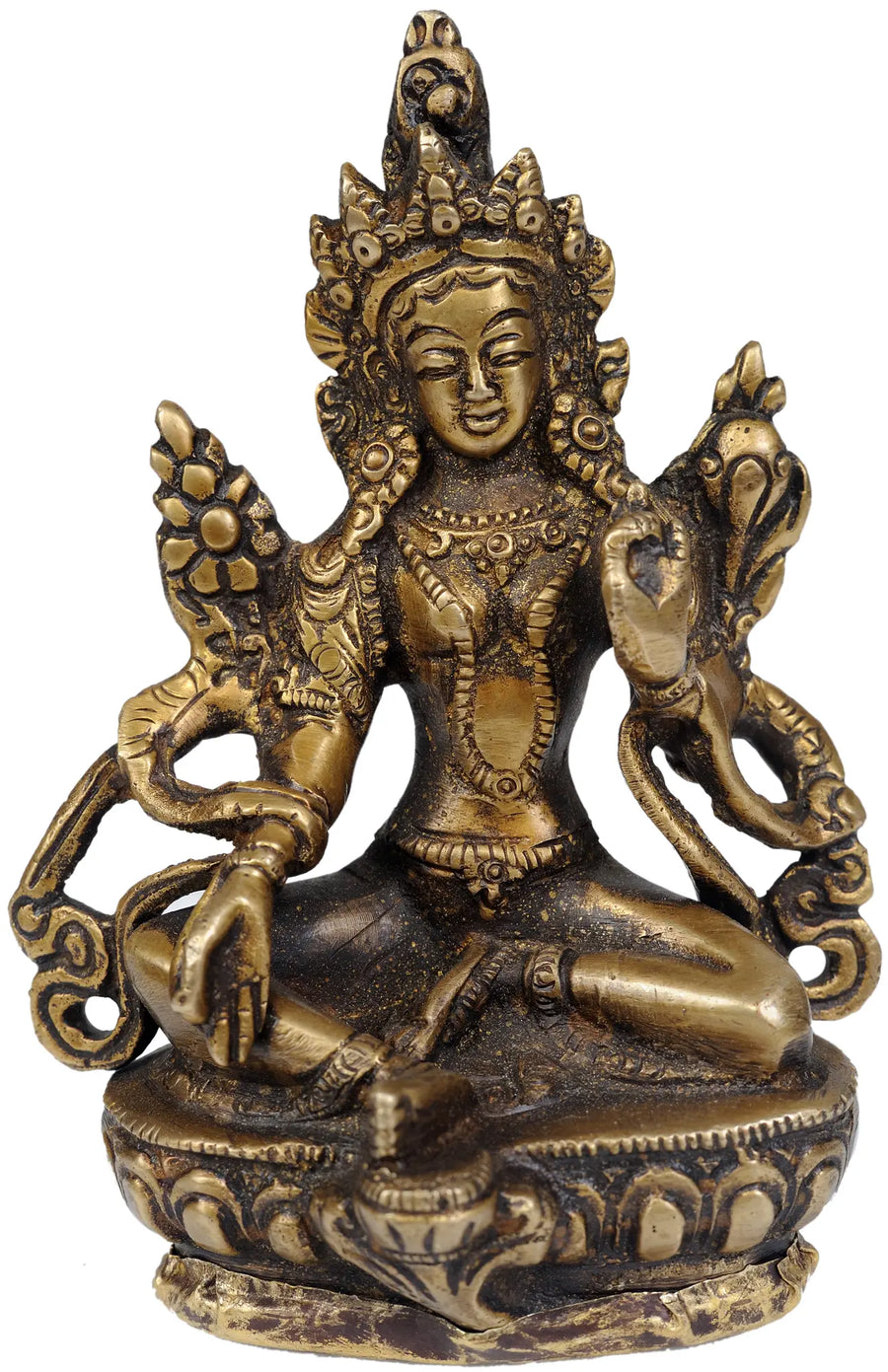 4" Green Tara Tibetan Buddhist Goddess Brass Statue Handmade