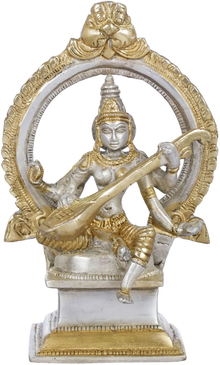 6" Handmade Goddess Saraswati Brass Statue for Home Pooja