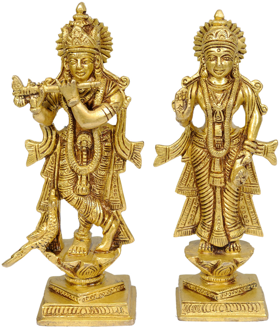 6" Radha Krishna Handmade Brass Statue