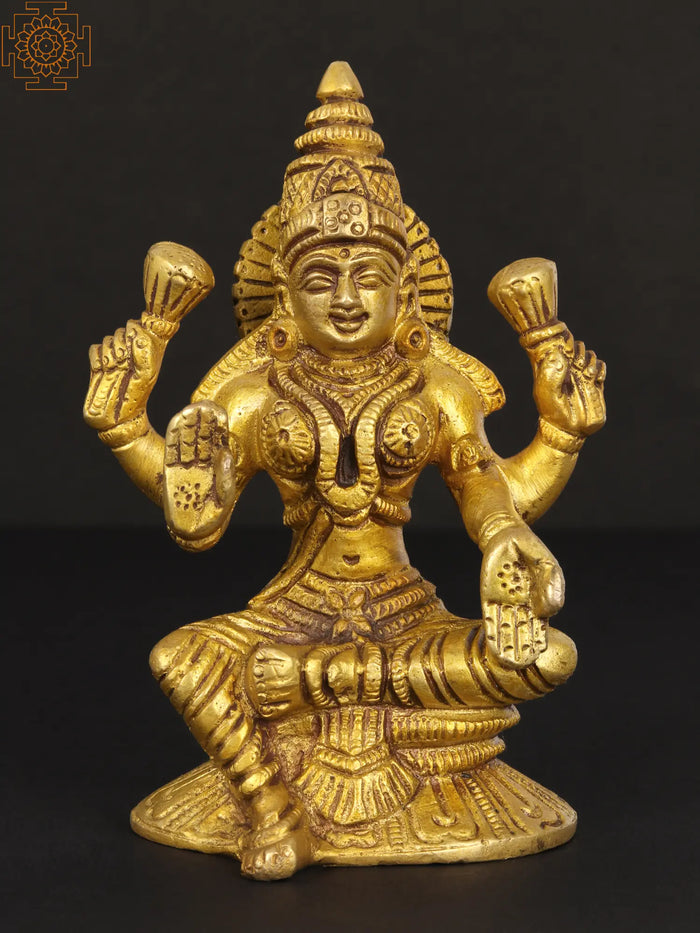 5" Small Chaturbhuja Maa Lakshmi Brass Statue | Handmade | Made in India
