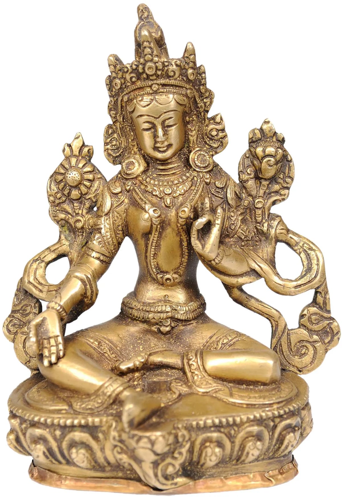 6" Tibetan Buddhist Goddess Green Tara Statue in Brass | Handmade | Made in India