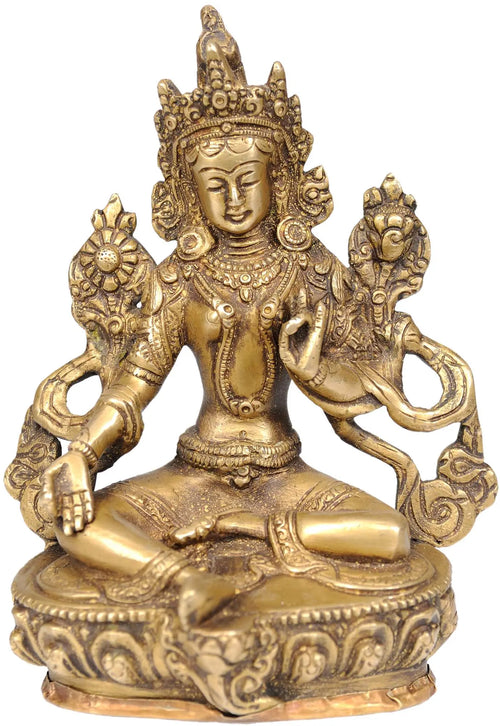 6" Green Tara Goddess Handmade Brass Statue for Pooja