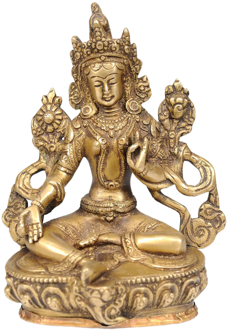 6" Green Tara Goddess Handmade Brass Statue for Pooja