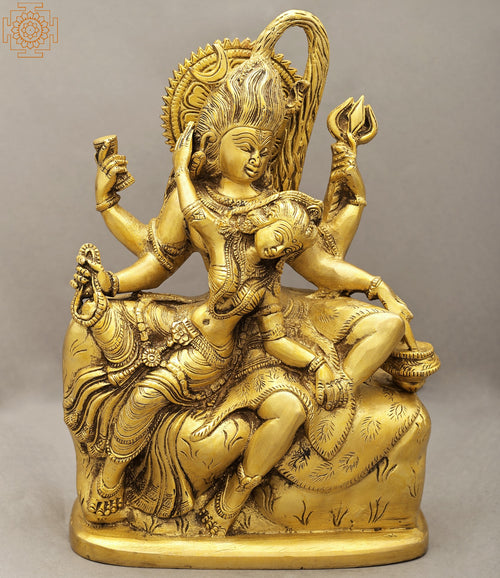 10" Brass Shiva-Parvati Handmade Statue for Pooja