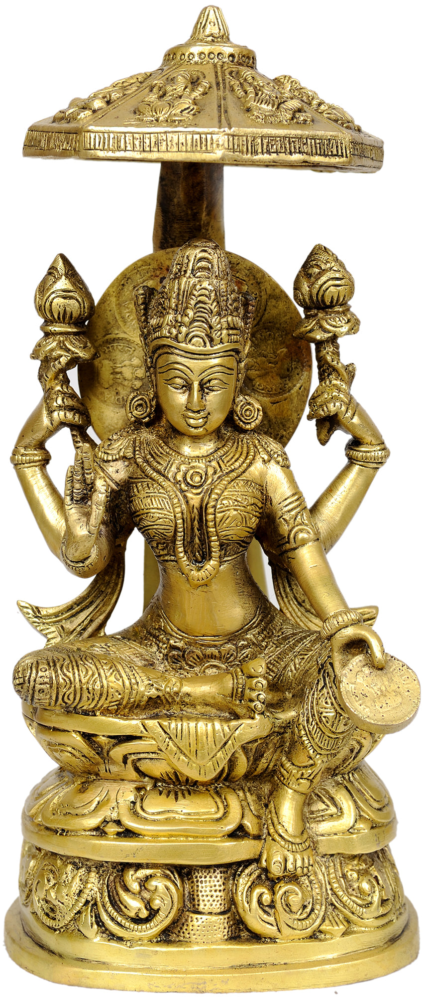 10" Lakshmi Goddess Brass Statue for Wealth and Prosperity
