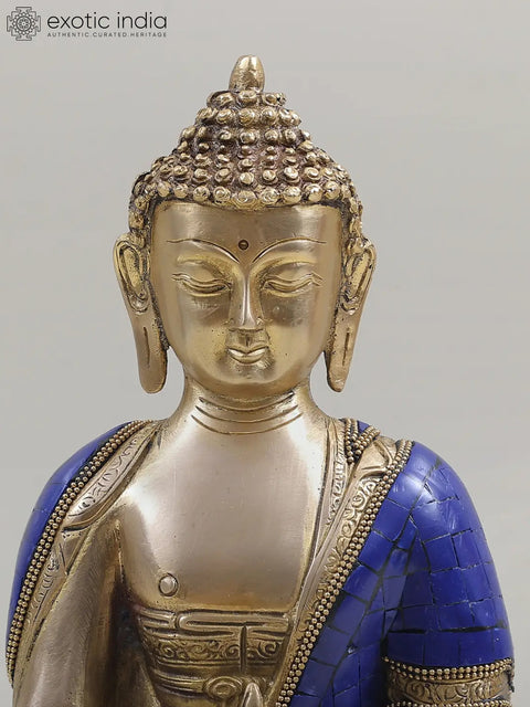 12" Lapis Healing Buddha Brass Sculpture | Tibetan Buddhist Deity Idols