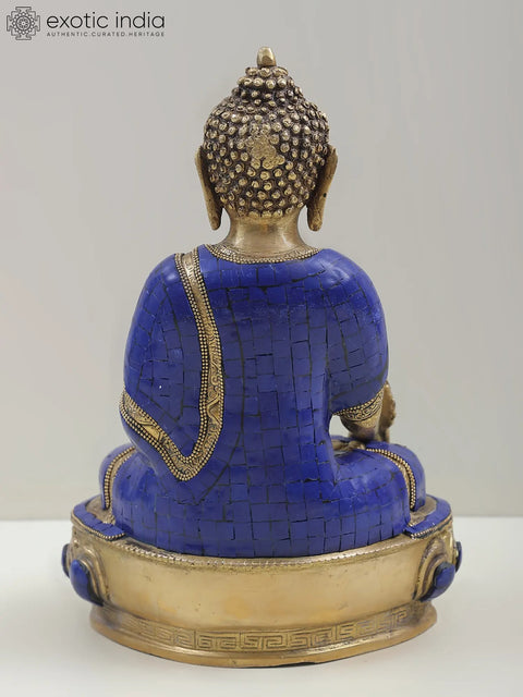 12" Lapis Healing Buddha Brass Sculpture | Tibetan Buddhist Deity Idols