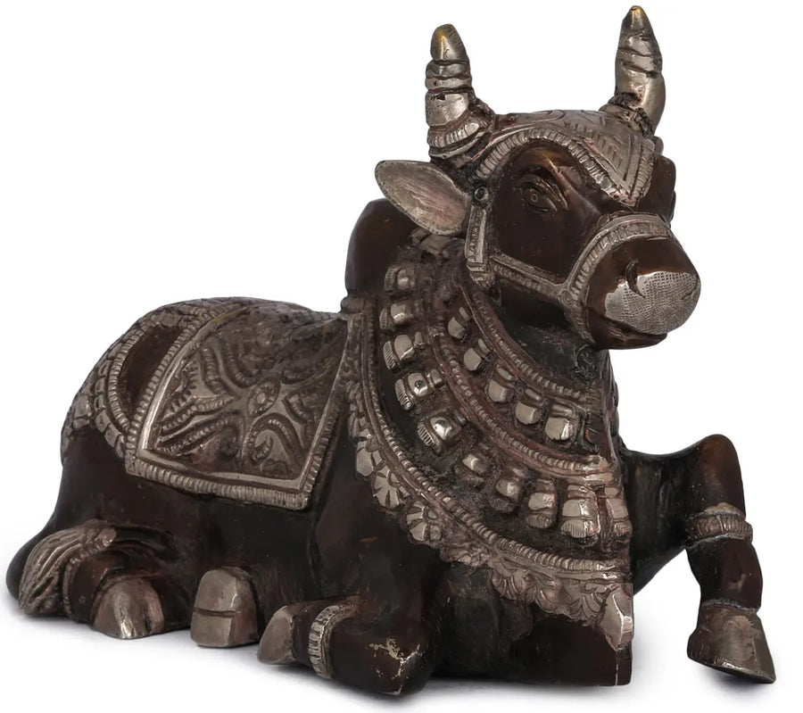 5" Brass Nandi Statue for Shiva Pooja - Handmade