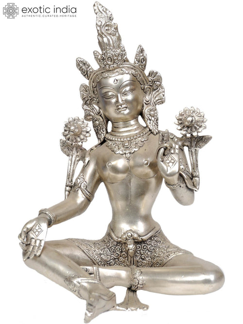 10" Green Tara Tibetan Buddhist Goddess Brass Statue Handmade