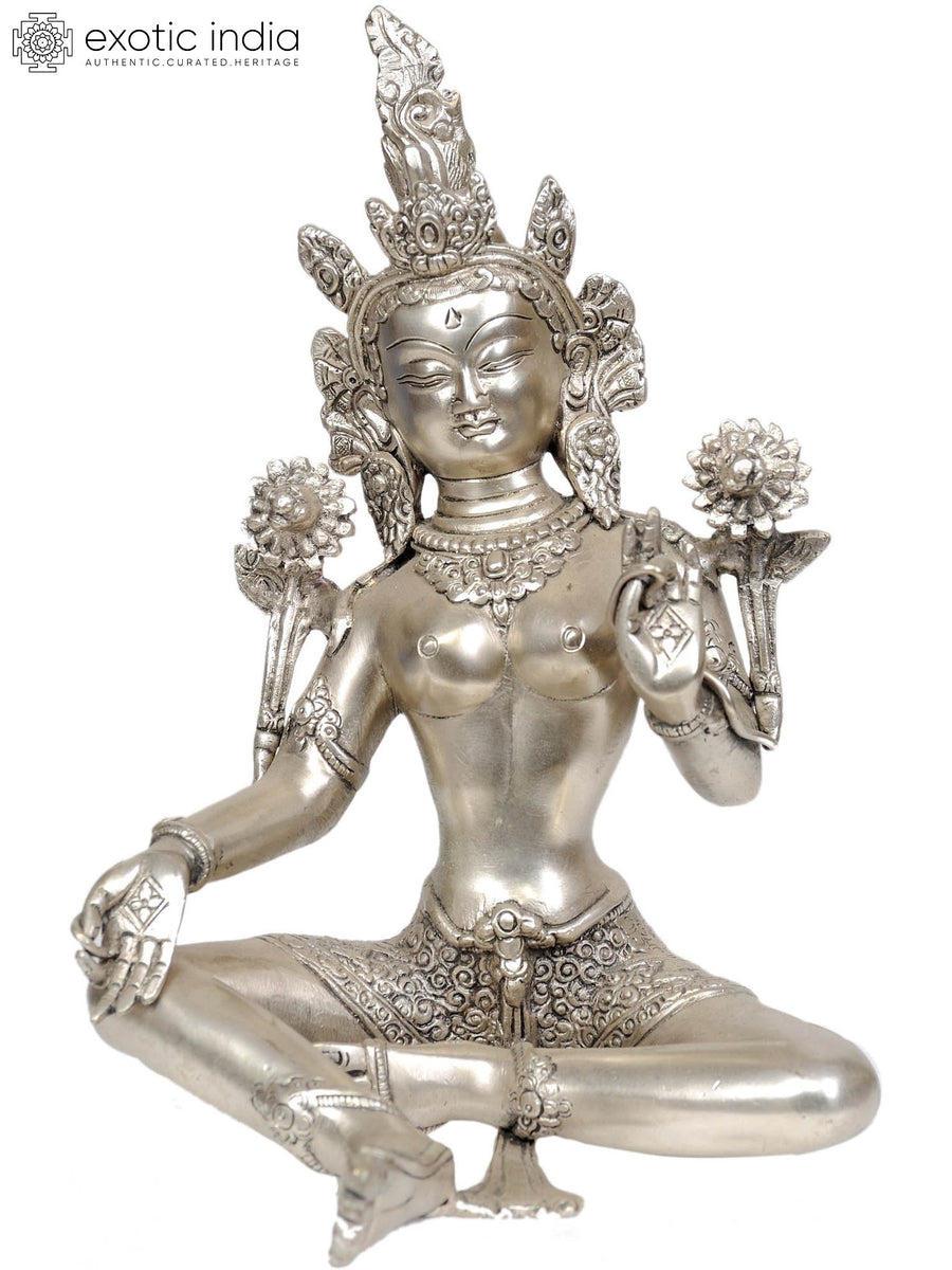 10" Green Tara Tibetan Buddhist Goddess Brass Statue Handmade