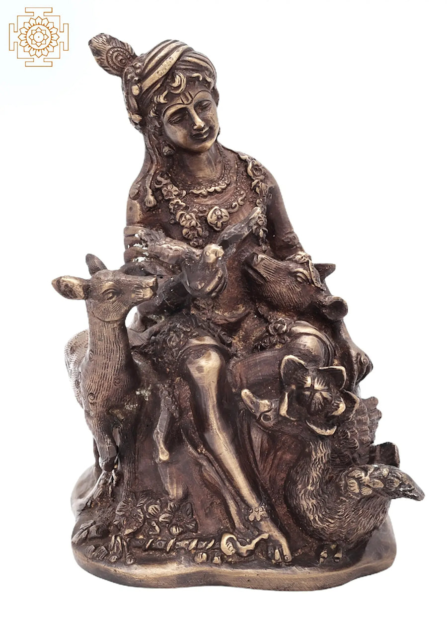 6" Compassionate Krishna Brass Handmade Statue