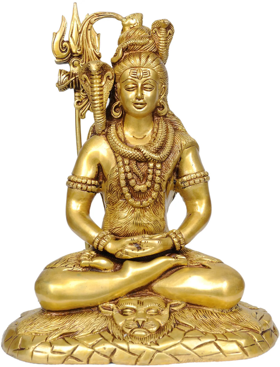 10" Mahayogi Shiva Meditation Brass Statue Handmade