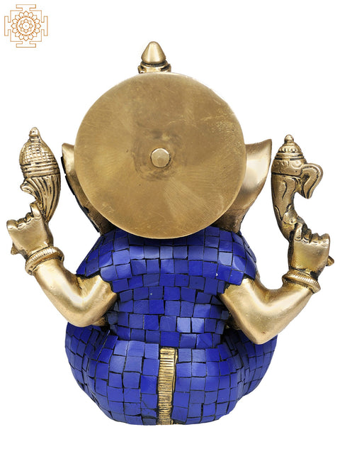 8" Lapis Ganesha Granting Abhaya In Brass | Handmade | Made In India