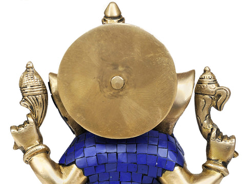 8" Lapis Ganesha Granting Abhaya In Brass | Handmade | Made In India