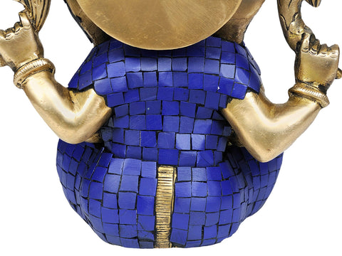 8" Lapis Ganesha Granting Abhaya In Brass | Handmade | Made In India