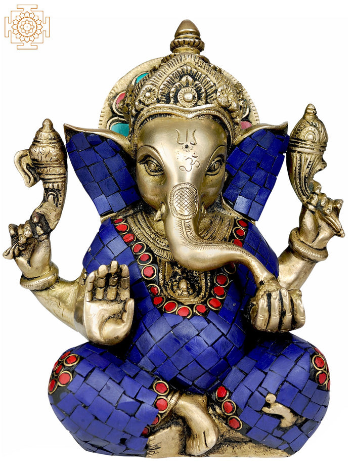 8" Brass Ganesha Abhaya Mudra Statue Handmade