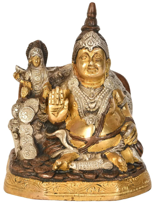 6" Kubera and Lakshmi Brass Statue Handmade