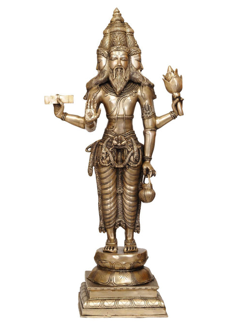 38" Lord Brahma Brass Statue - Handmade Creator Idol