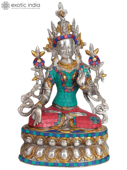 14" White Tara Tibetan Buddhist Goddess Brass Statue Handmade