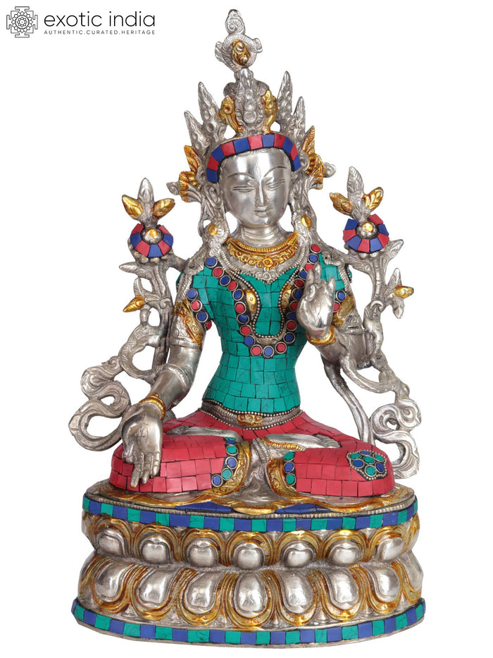 14" (Tibetan Buddhist Deity) Goddess White Tara In Brass | Handmade | Made In India