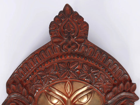 11"  Goddess Kali Face Idol in Brass | Handmade Wall Hanging Statue