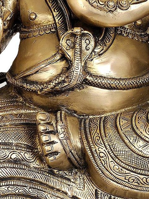 28" Large Size Majestic Ganesha Enshrining the Throne with Mahakala Arch | Handmade Brass Statue