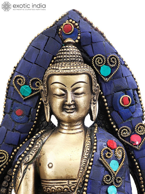 9" Tibetan Buddhist Lapis Buddha of Healing In Brass | Handmade | Made In India