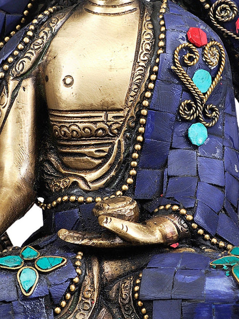 9" Tibetan Buddhist Lapis Buddha of Healing In Brass | Handmade | Made In India