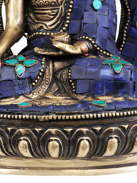 9" Tibetan Buddhist Lapis Buddha of Healing In Brass | Handmade | Made In India