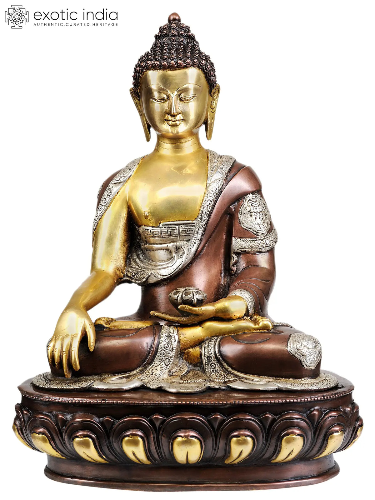 17" Lord Buddha in Bhumisparsha Mudra In Brass | Handmade | Made In India