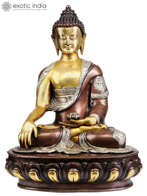 17" Lord Buddha Bhumisparsha Mudra Brass Statue Handmade