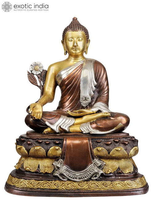 15" Medicine Buddha Handmade Brass Statue for Home Pooja