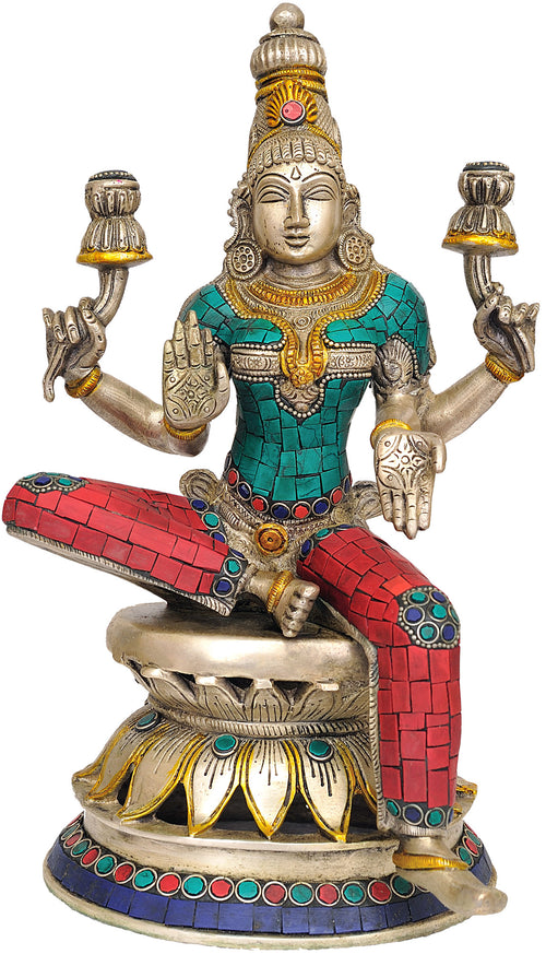 12" Goddess Lakshmi Handmade Brass Inlay Statue